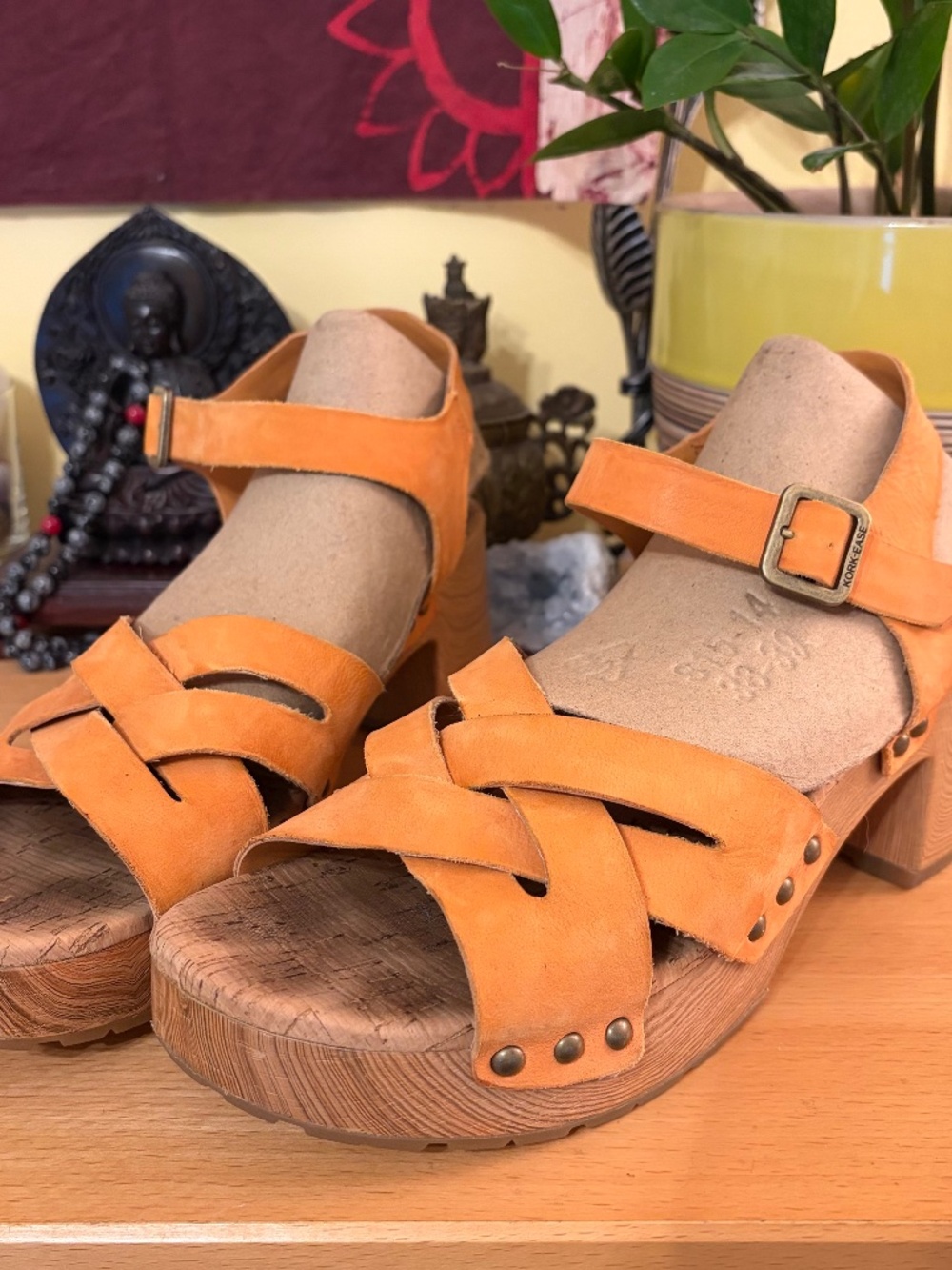 Kork Ease Tia Orange Woven Leather Block Heel Platform Sandals Size 9 M Boho